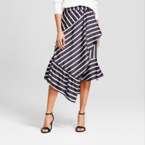 A New Day Striped Asymmetrical Midi Skirt